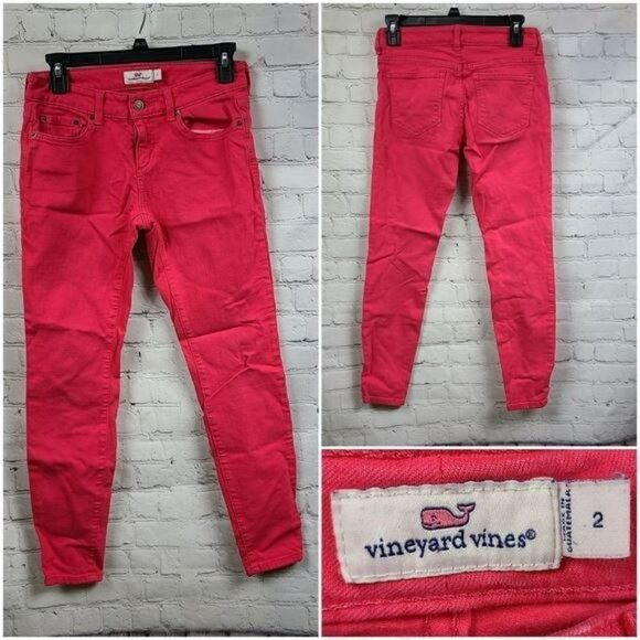 Vineyard Vines Bright Coral Sand Denim Skinny Colored Ankle Jeans Size 2 Stretch - Picture 1 of 10